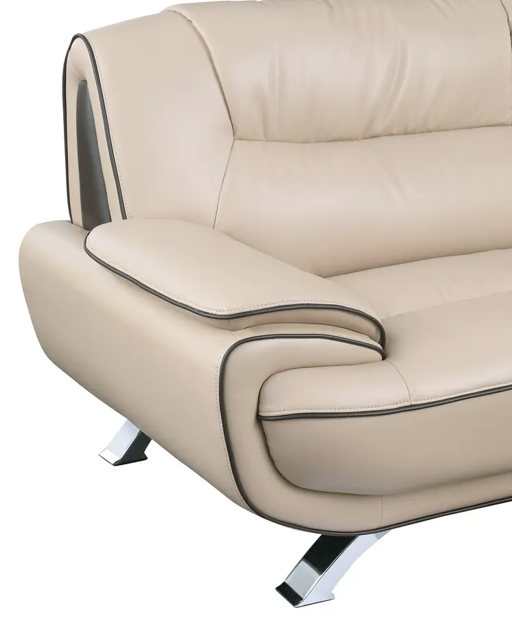 47" Beige And Silver Leather Match Club Chair