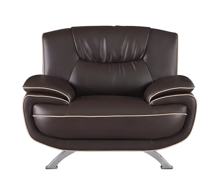 47" Brown And Silver Leather Match Club Chair