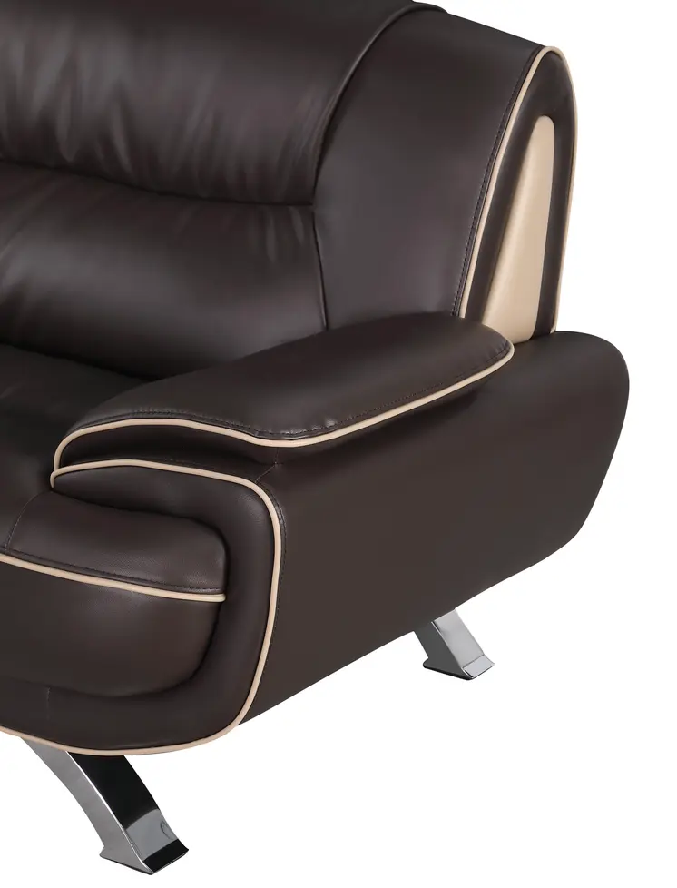 47" Brown And Silver Leather Match Club Chair