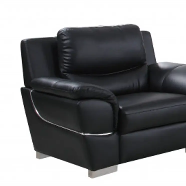 Three Piece Indoor Black Genuine Leather Six Person Seating Set