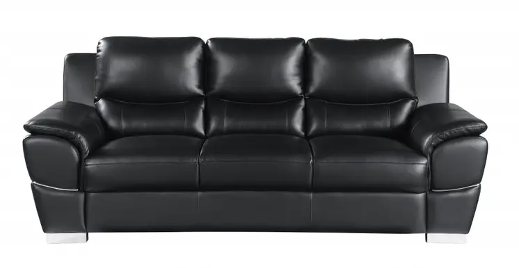 Three Piece Indoor Black Genuine Leather Six Person Seating Set