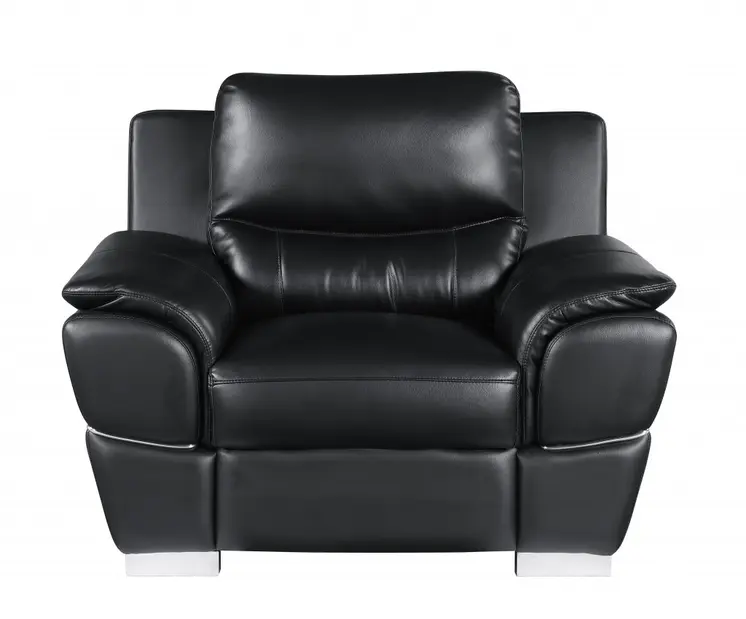 48" Black And Silver Leather Match Club Chair