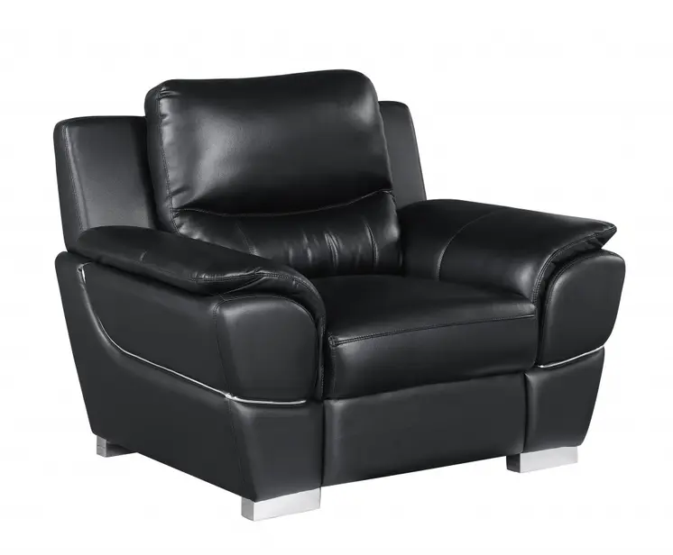 48" Black And Silver Leather Match Club Chair