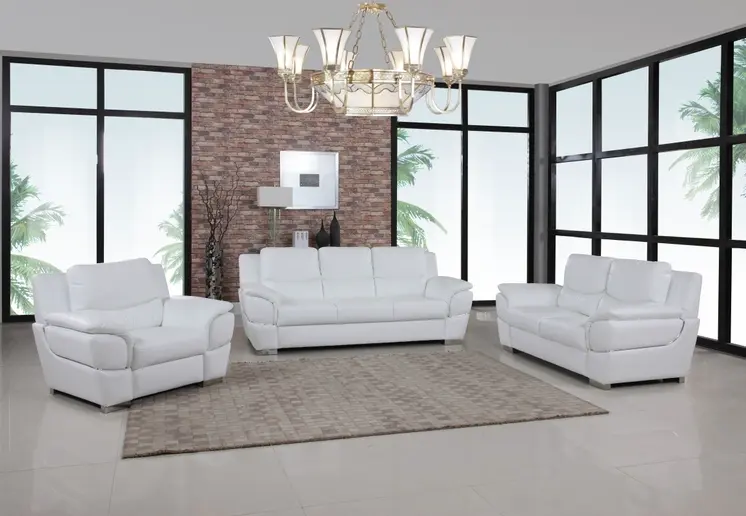 Three Piece Indoor White Genuine Leather Six Person Seating Set