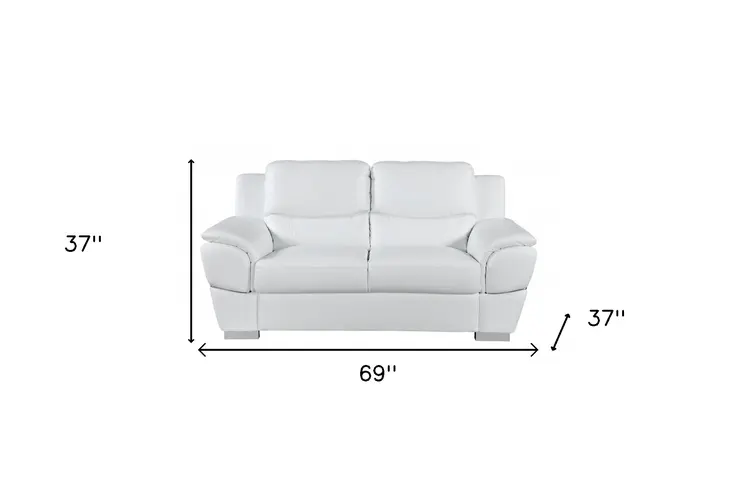 69" White And Silver Faux Leather Love Seat