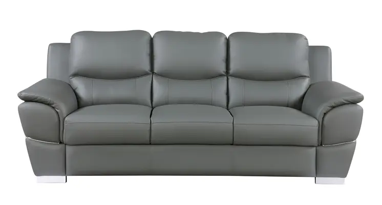 85" Gray Leather Sofa With Silver Legs
