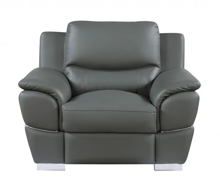 48" Gray And Silver Leather Match Club Chair