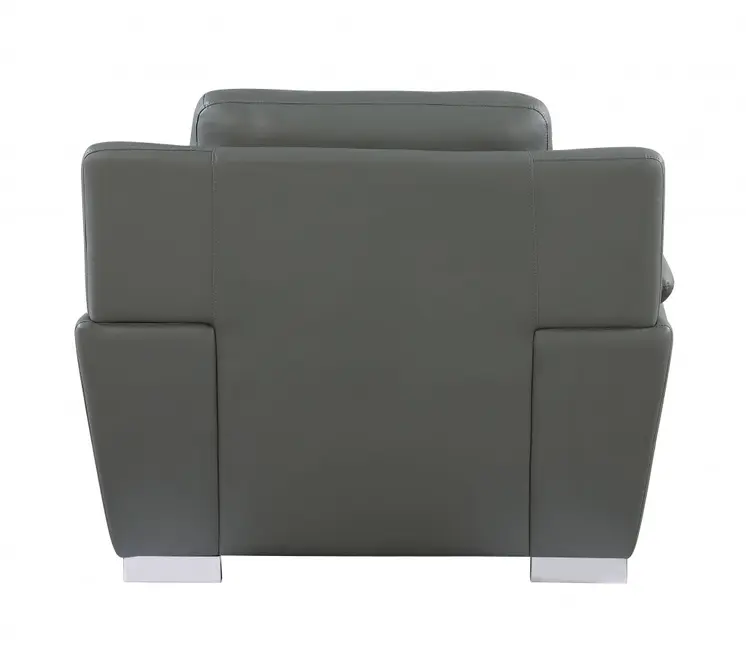 48" Gray And Silver Leather Match Club Chair