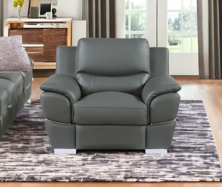 48" Gray And Silver Leather Match Club Chair