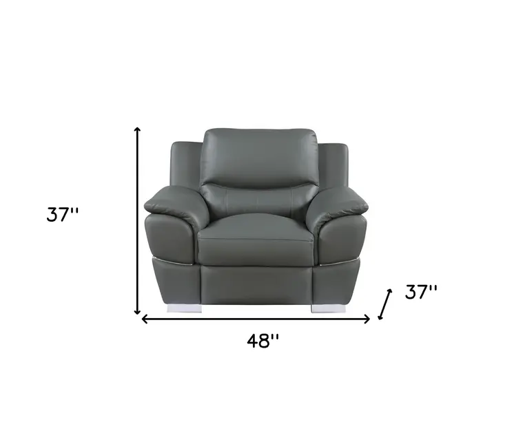 48" Gray And Silver Leather Match Club Chair