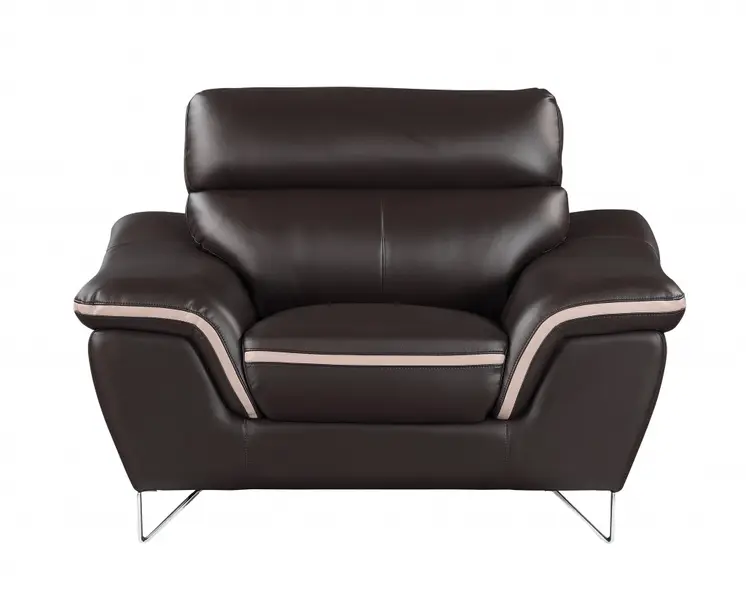 49" Brown And Silver Leather Match Club Chair