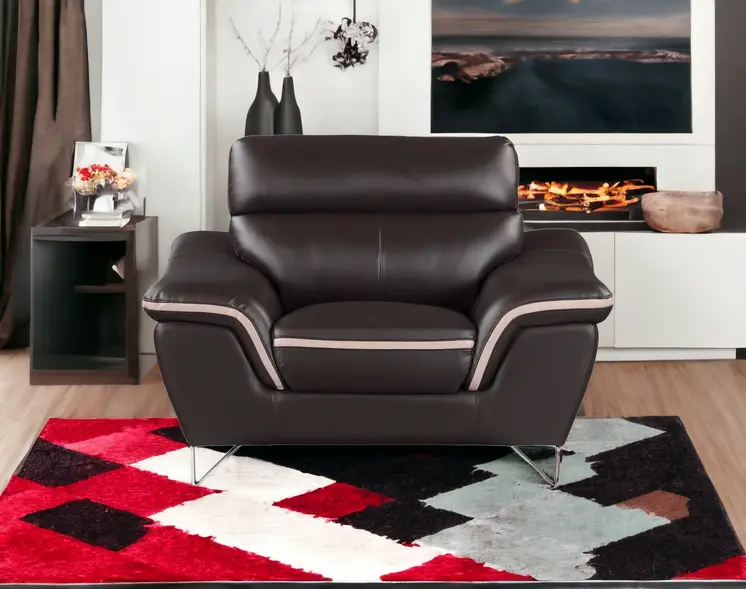 49" Brown And Silver Leather Match Club Chair