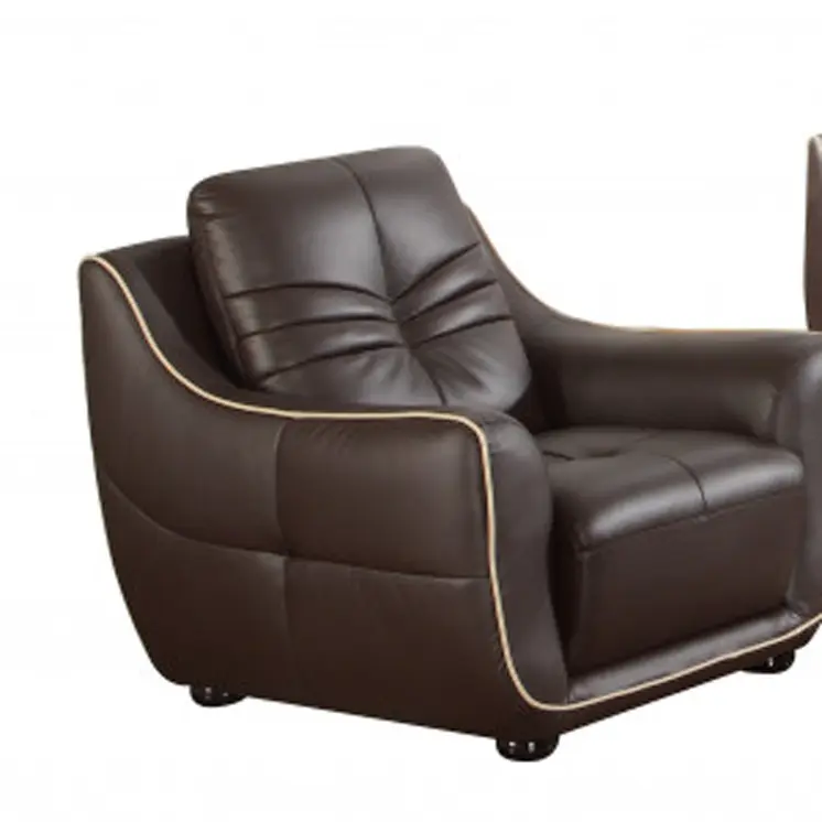 Three Piece Indoor Brown Genuine Leather Six Person Seating Set