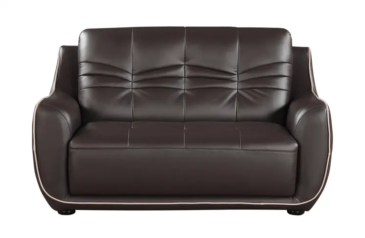Three Piece Indoor Brown Genuine Leather Six Person Seating Set