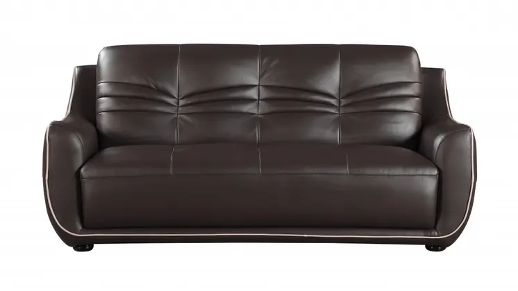 Three Piece Indoor Brown Genuine Leather Six Person Seating Set