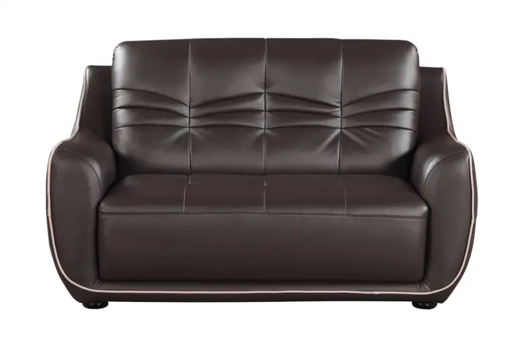 Three Piece Indoor Brown Genuine Leather Six Person Seating Set