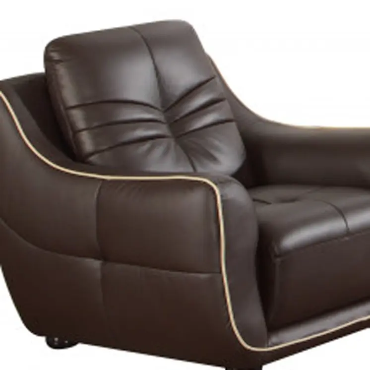 Three Piece Indoor Brown Genuine Leather Six Person Seating Set