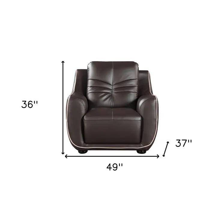 Leather Match Solid Color Flared Arms Club Chair Brown Legs