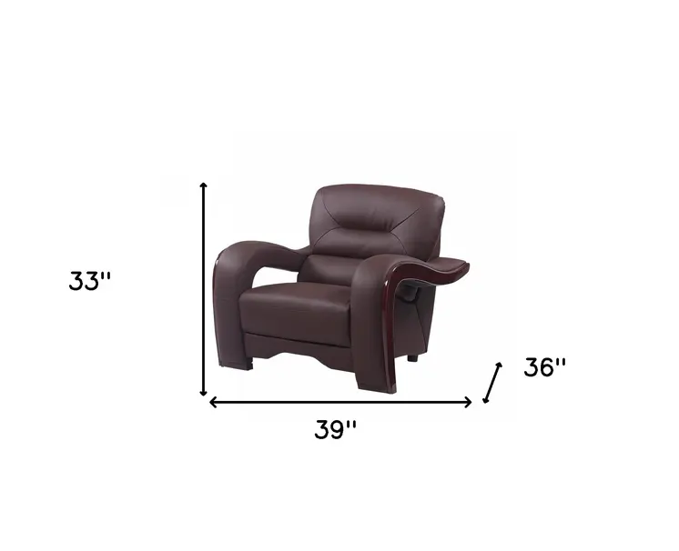39" Brown Genuine Leather Arm Chair
