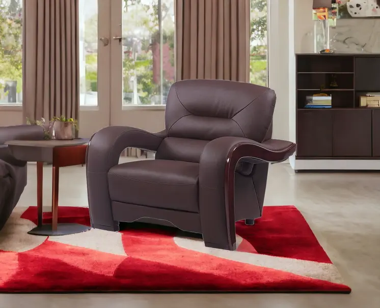 39" Brown Genuine Leather Arm Chair