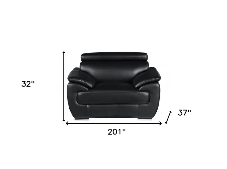 Three Piece Indoor Black Genuine Leather Six Person Seating Set