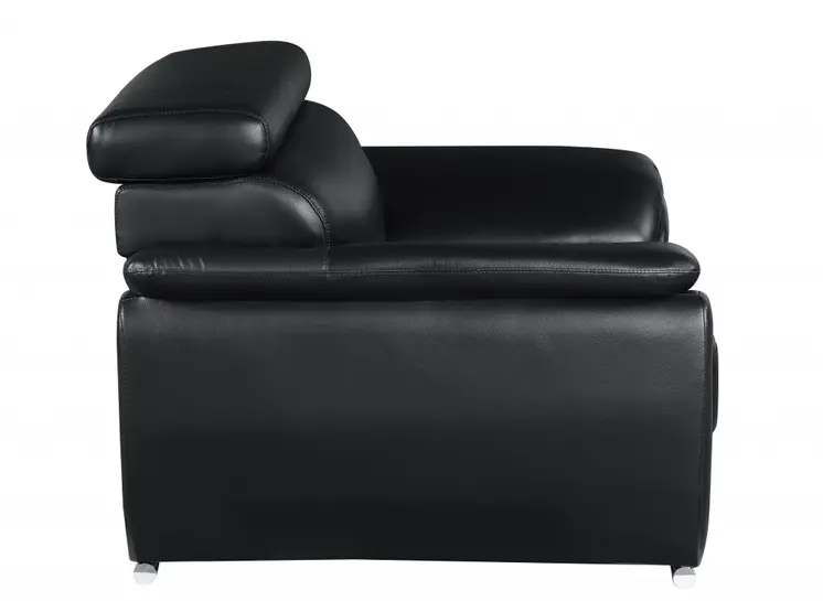 38" Black And White Genuine Leather Chair and a Half