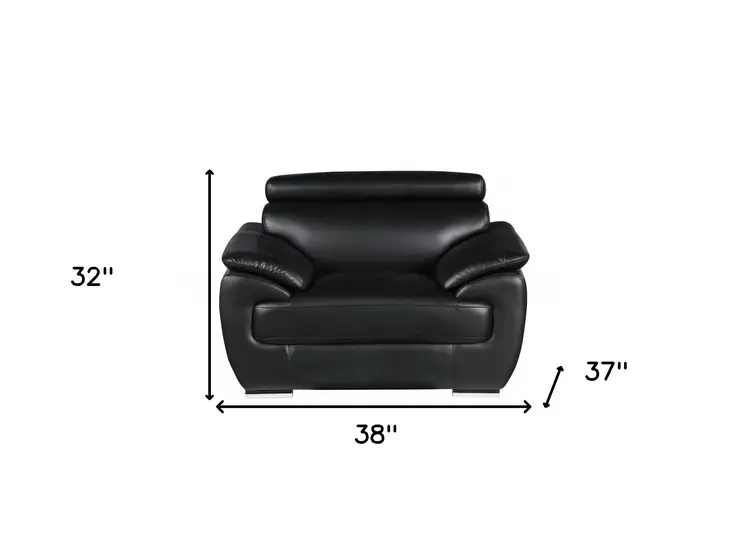 38" Black And White Genuine Leather Chair and a Half
