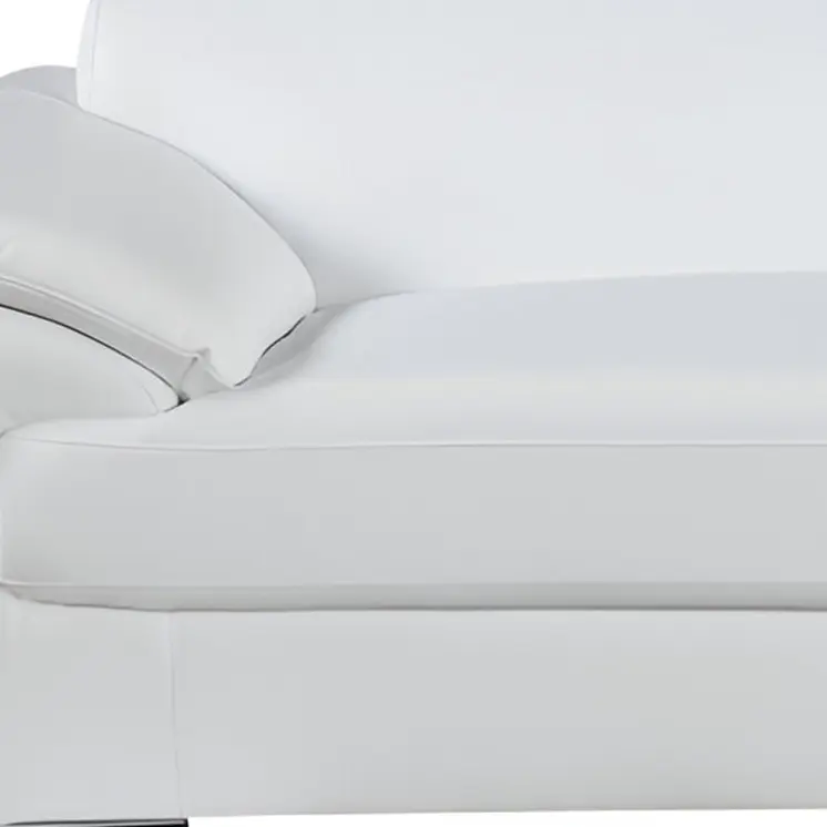 86" White Leather Sofa With Silver Legs