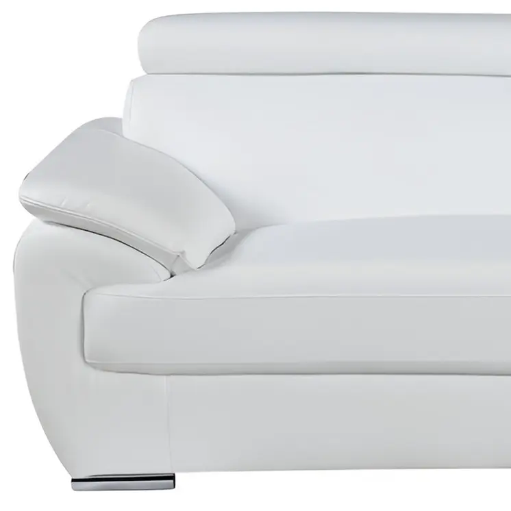 86" White Leather Sofa With Silver Legs