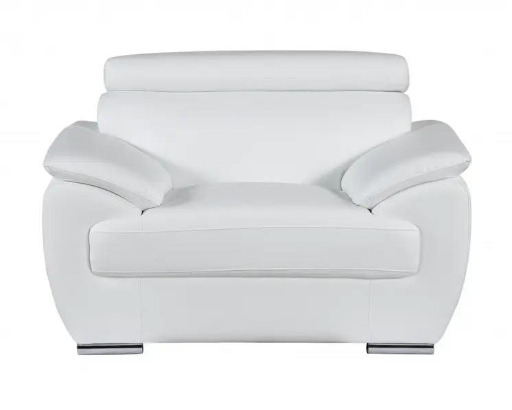 38" White And Silver Genuine Leather Chair and a Half