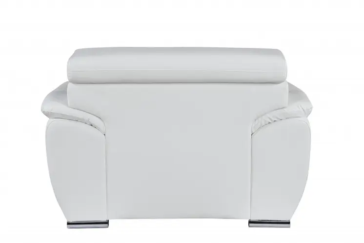 38" White And Silver Genuine Leather Chair and a Half