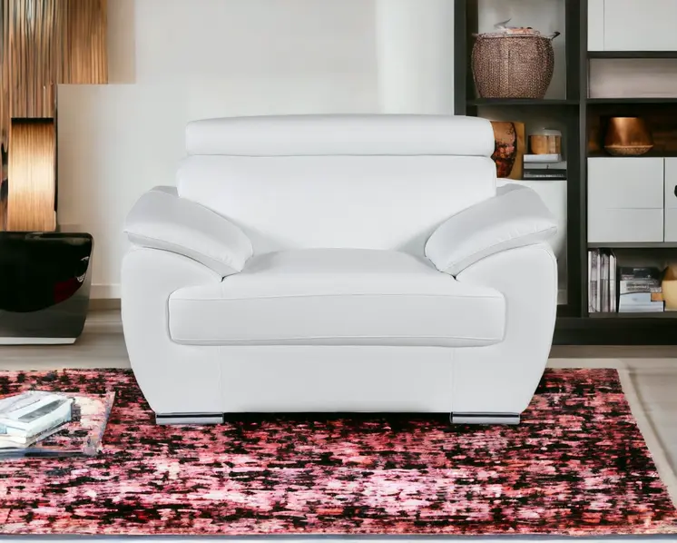 38" White And Silver Genuine Leather Chair and a Half