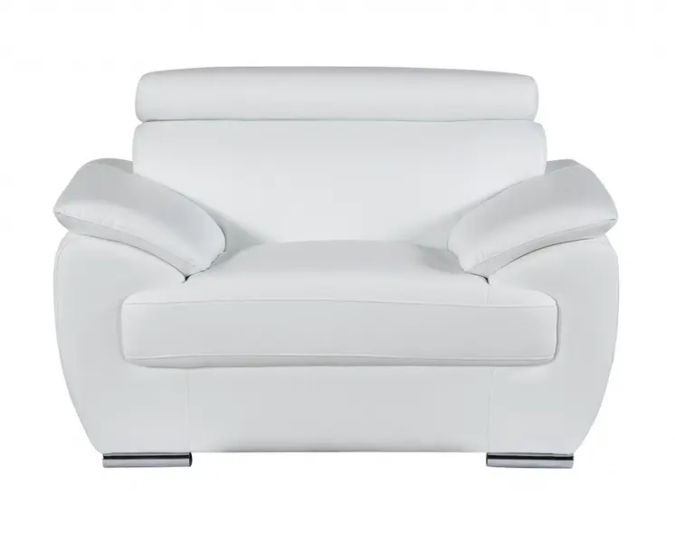 38" White And Silver Genuine Leather Chair and a Half