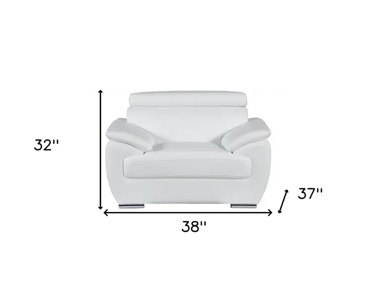 38" White And Silver Genuine Leather Chair and a Half