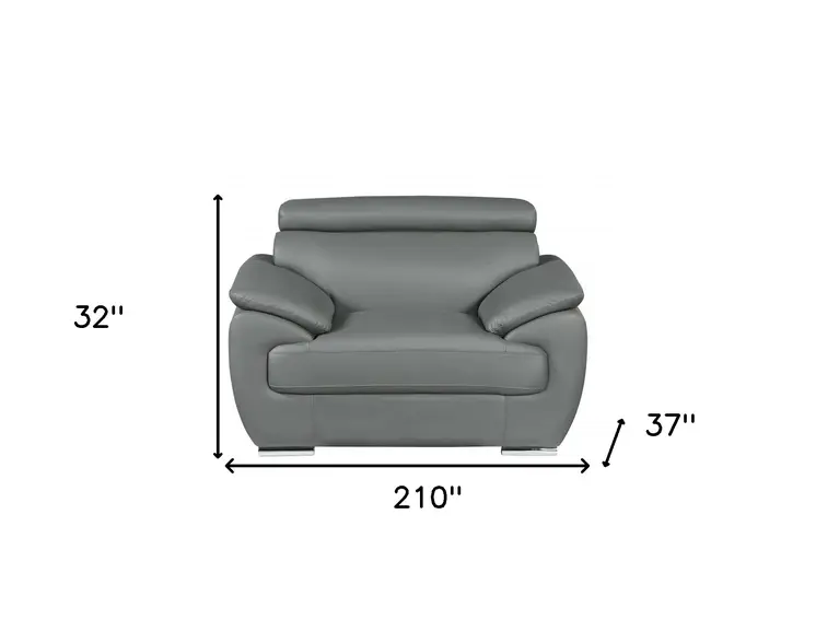Three Piece Indoor Gray Genuine Leather Six Person Seating Set