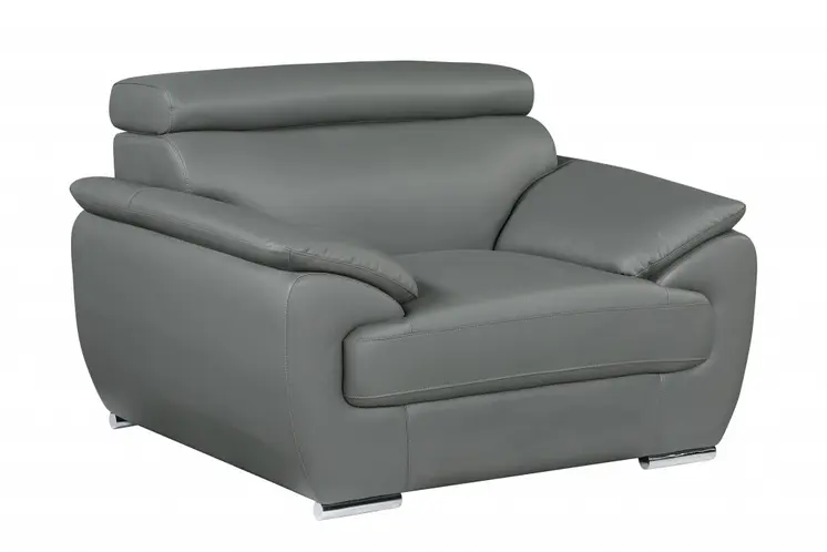38" Gray And Silver Genuine Leather Chair and a Half