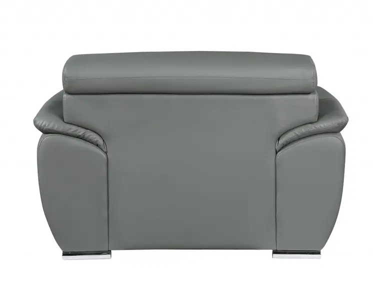 38" Gray And Silver Genuine Leather Chair and a Half