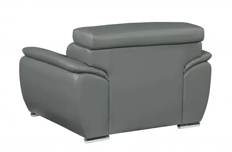 38" Gray And Silver Genuine Leather Chair and a Half