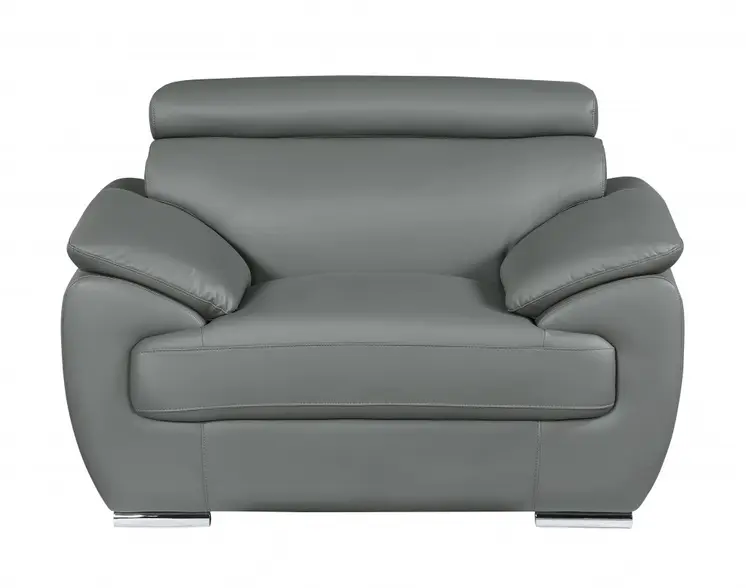 38" Gray And Silver Genuine Leather Chair and a Half