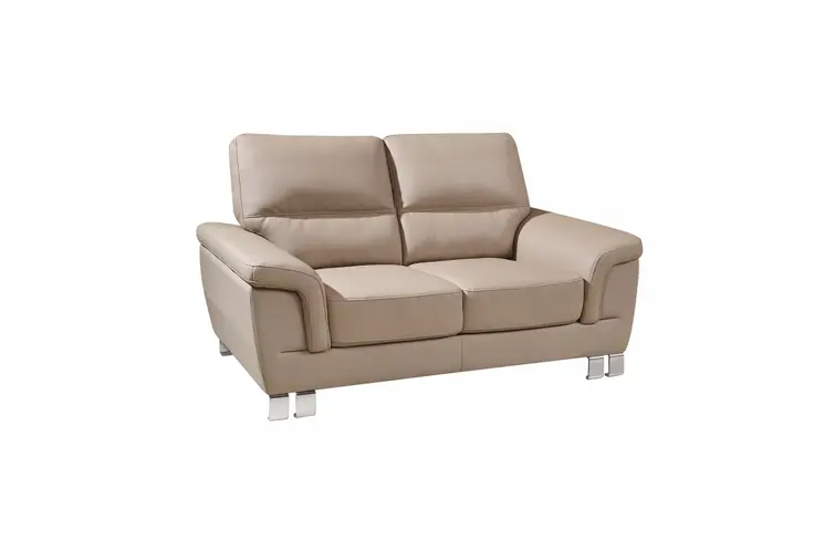64" Beige And Silver Faux Leather Love Seat
