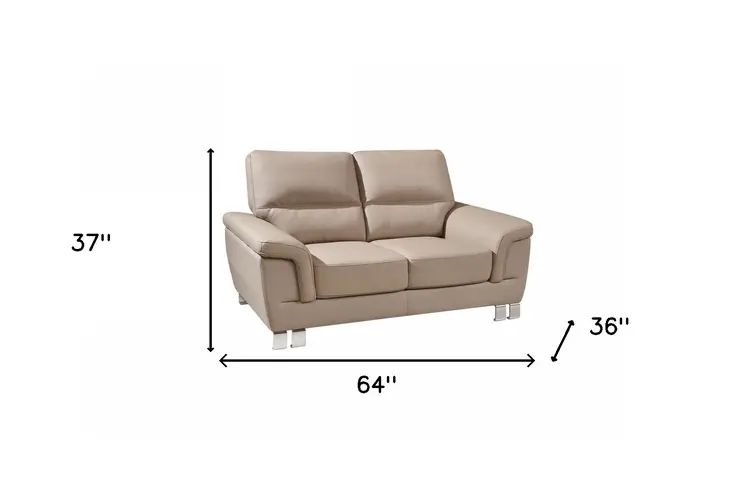 64" Beige And Silver Faux Leather Love Seat
