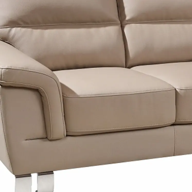 64" Beige And Silver Faux Leather Love Seat