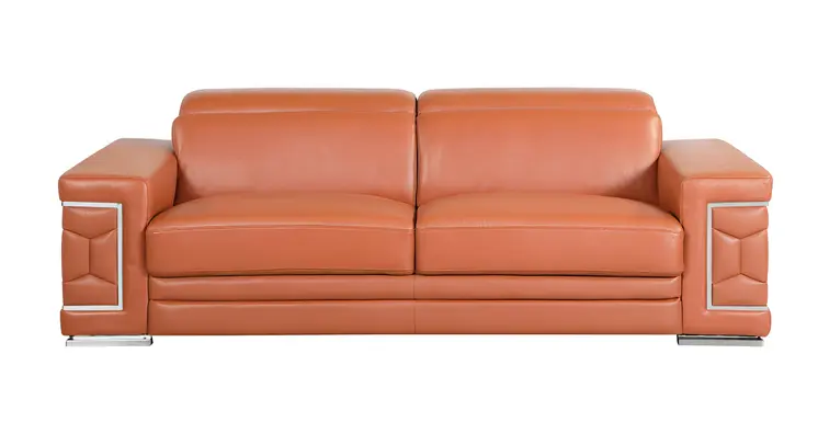89" Camel Italian Leather Sofa With Silver Legs