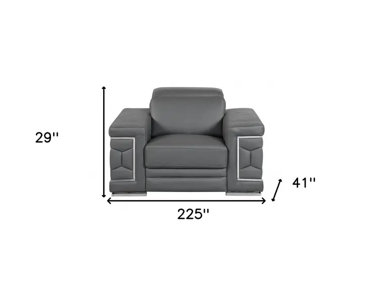 Three Piece Indoor Dark Gray Italian Leather Six Person Seating Set