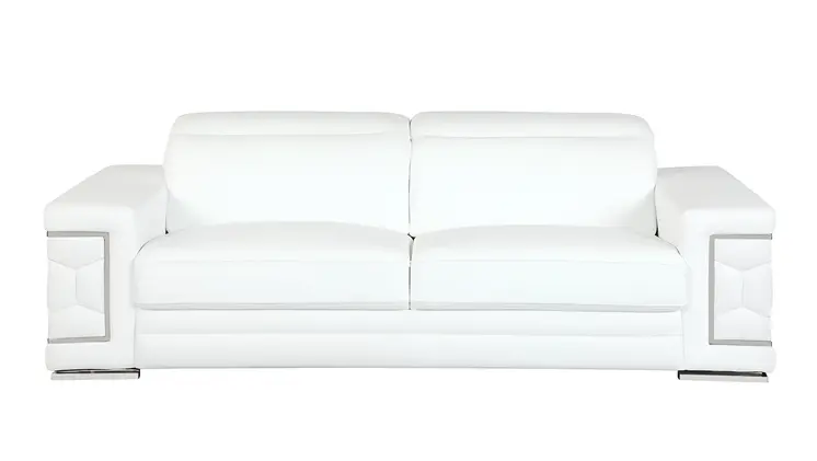 89" White Italian Leather Sofa With Silver Legs