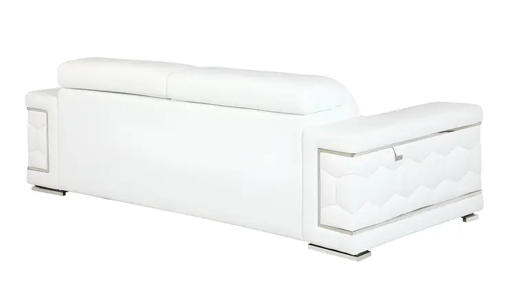 89" White Italian Leather Sofa With Silver Legs