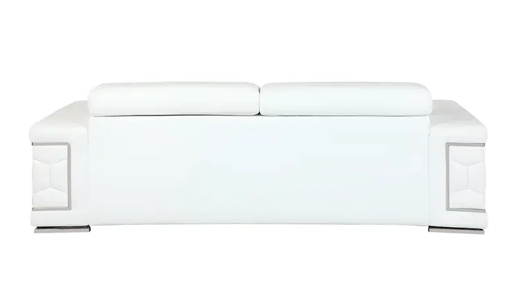 89" White Italian Leather Sofa With Silver Legs