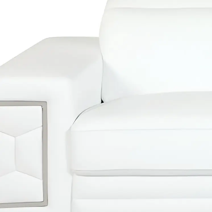 89" White Italian Leather Sofa With Silver Legs