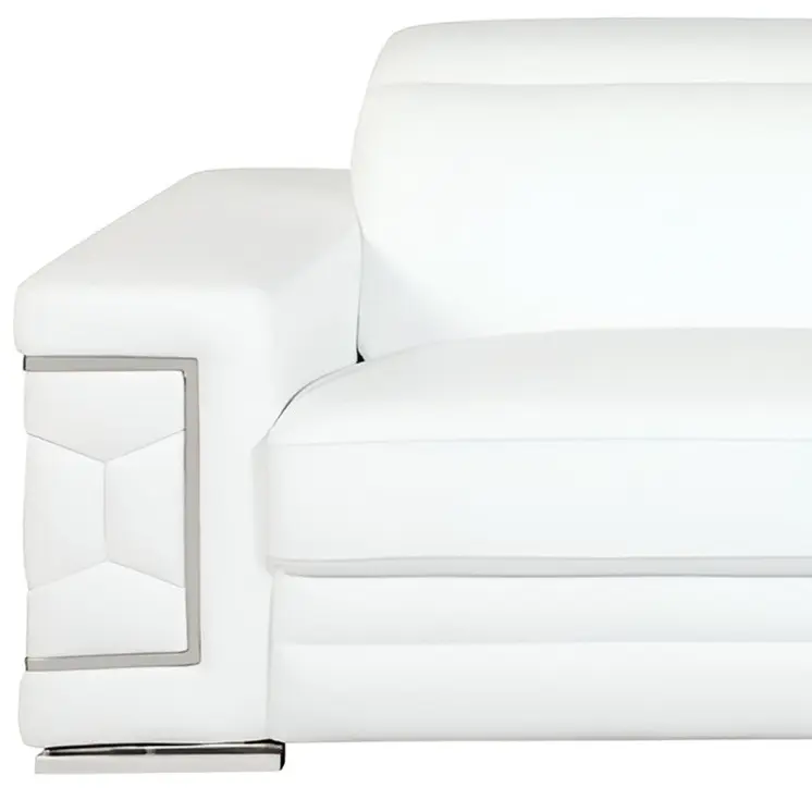 89" White Italian Leather Sofa With Silver Legs