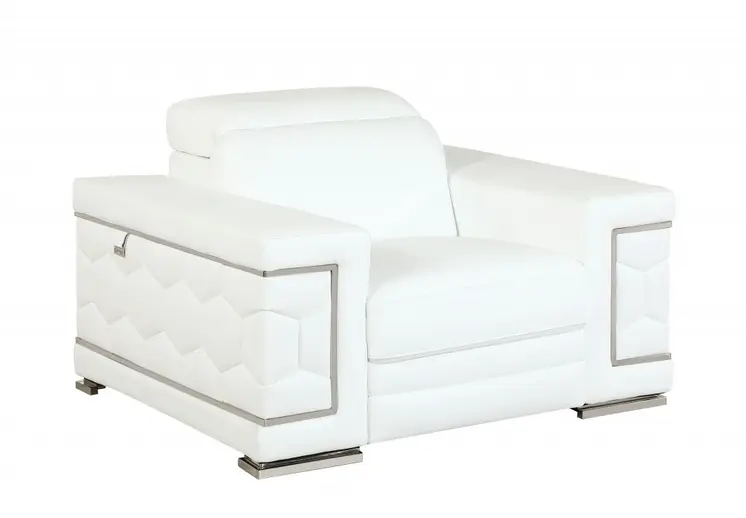 47" White And Silver Genuine Leather Arm Chair